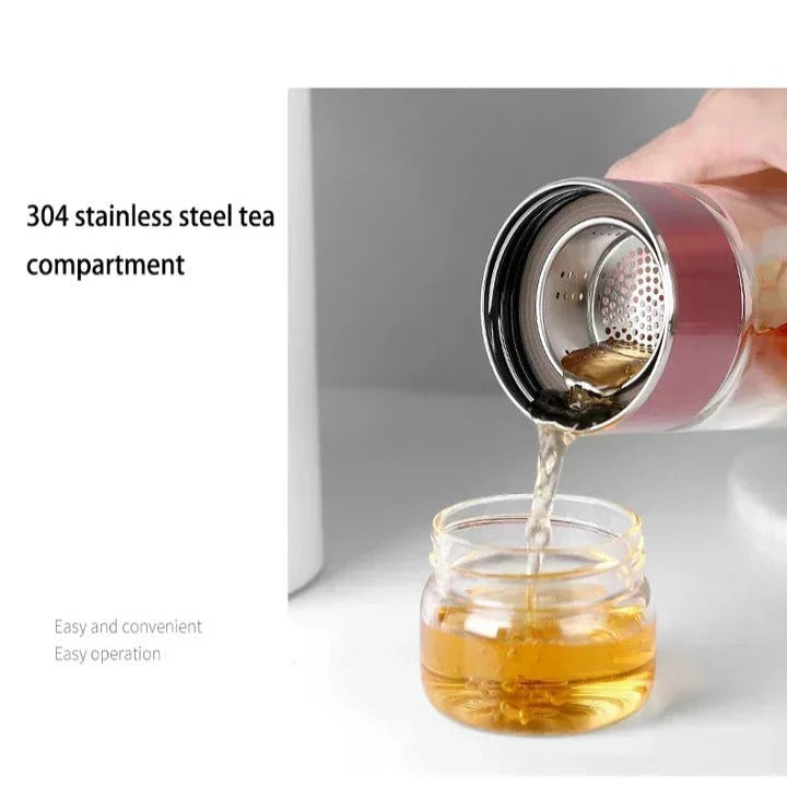 Premium Double Wall Borosilicate Glass Tea Infuser Bottle - 430ml | Heat-Resistant, Stylish & Durable for Hot & Cold Beverages