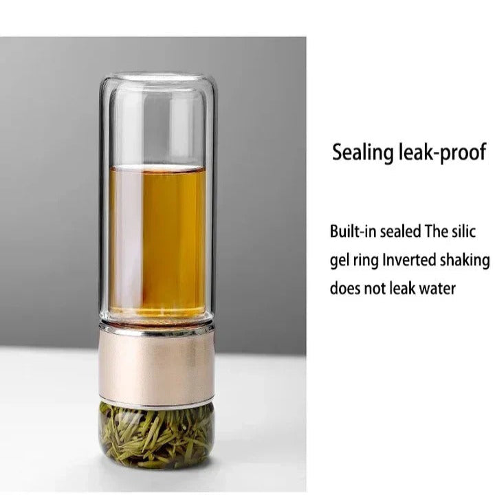 Premium Double Wall Borosilicate Glass Tea Infuser Bottle - 430ml | Heat-Resistant, Stylish & Durable for Hot & Cold Beverages