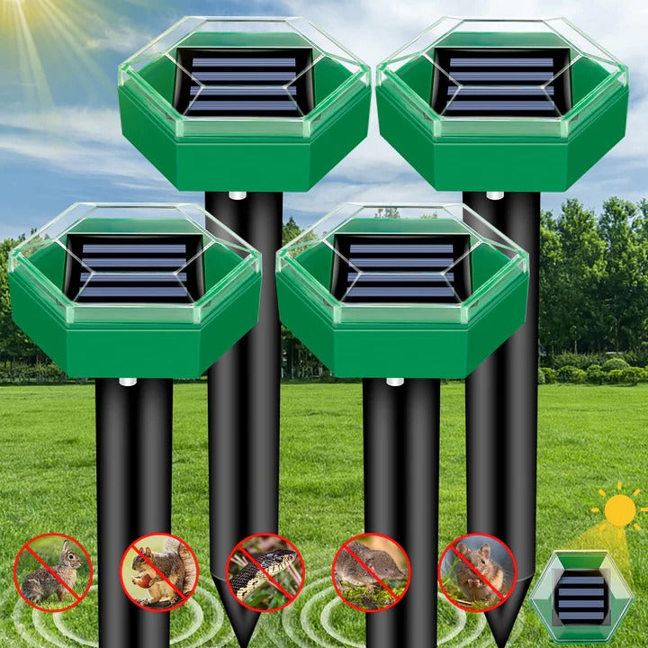 4-Pack Solar Powered Ultrasonic Mole Repellers - Eco-Friendly Pest Control for Gardens & Lawns