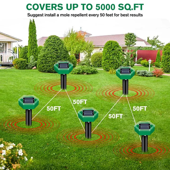 4-Pack Solar Powered Ultrasonic Mole Repellers - Eco-Friendly Pest Control for Gardens & Lawns