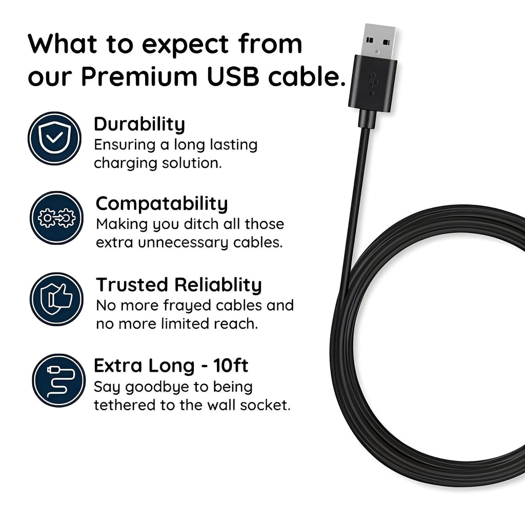 10 Ft Micro USB Charging Cable - Durable, Fast Charging & Data Sync Cable for Smartphones, Tablets, and More