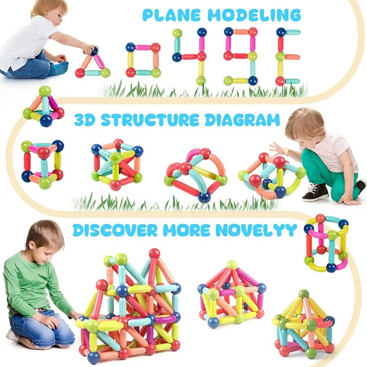 98-Piece Magnetic Building Sticks and Balls Toy Set for Kids - STEM Educational Construction Toys for Creative Play