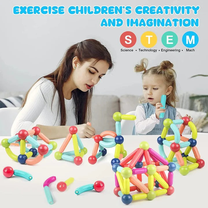 98-Piece Magnetic Building Sticks and Balls Toy Set for Kids - STEM Educational Construction Toys for Creative Play