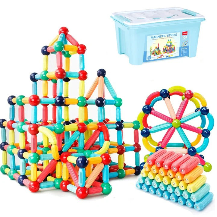 98-Piece Magnetic Building Sticks and Balls Toy Set for Kids - STEM Educational Construction Toys for Creative Play