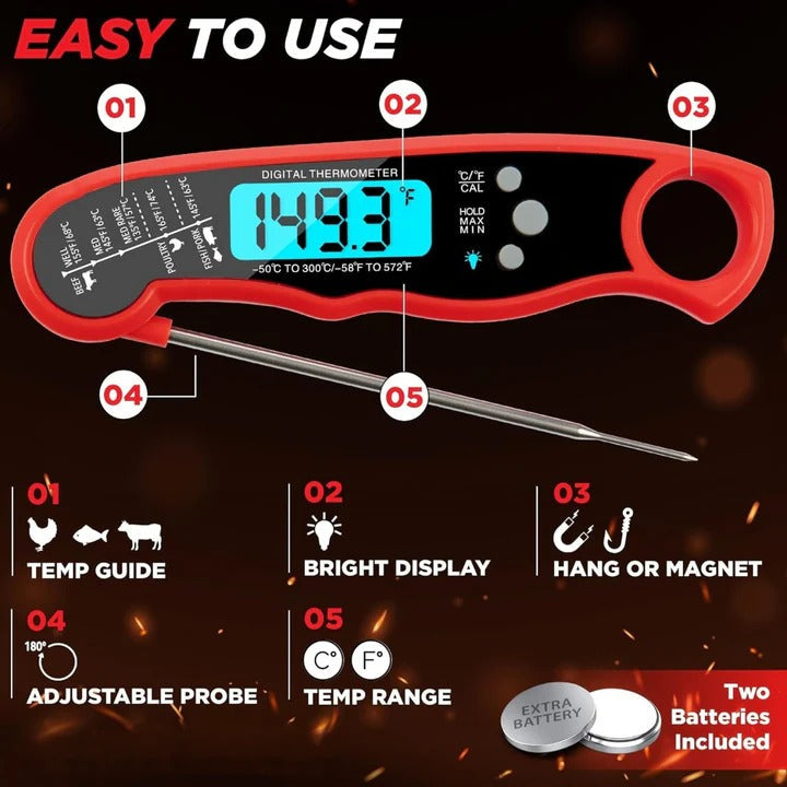 Digital Instant Read Meat Thermometer - Accurate Cooking Thermometer for Perfectly Cooked Meats