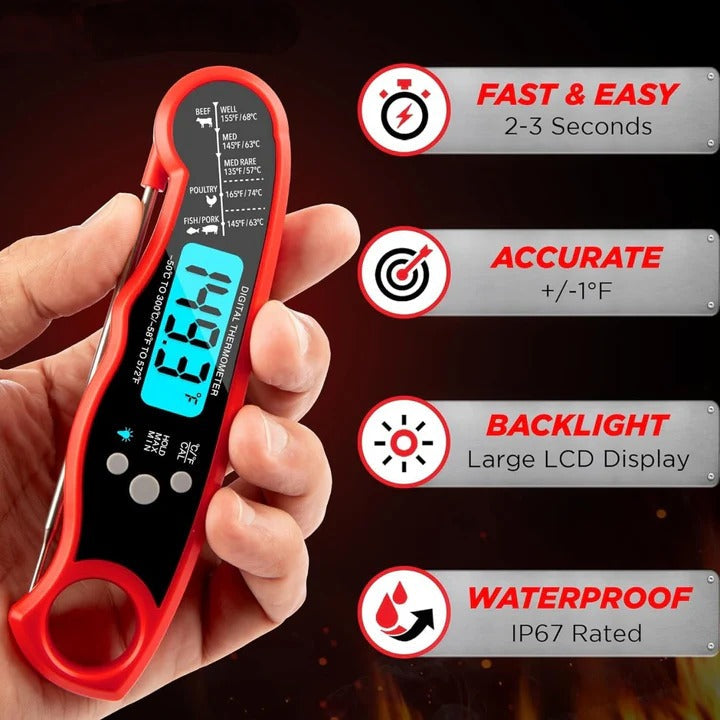 Digital Instant Read Meat Thermometer - Accurate Cooking Thermometer for Perfectly Cooked Meats