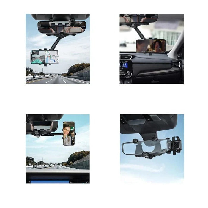 360° Rotatable Car Phone Holder for Rear View Mirror - Universal Fit, Adjustable Angle, Hands-Free Convenience