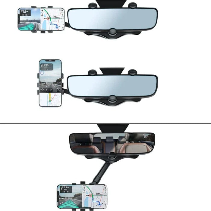 360° Rotatable Car Phone Holder for Rear View Mirror - Universal Fit, Adjustable Angle, Hands-Free Convenience
