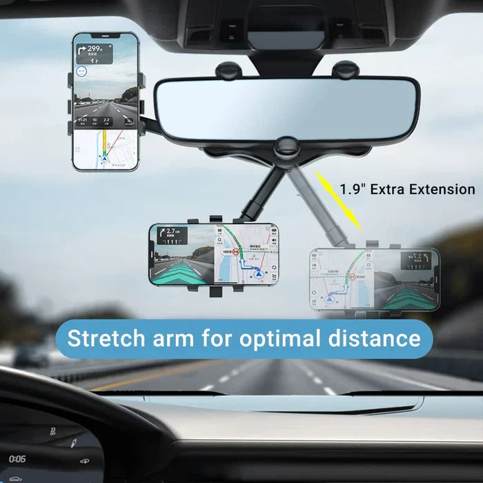 360° Rotatable Car Phone Holder for Rear View Mirror - Universal Fit, Adjustable Angle, Hands-Free Convenience