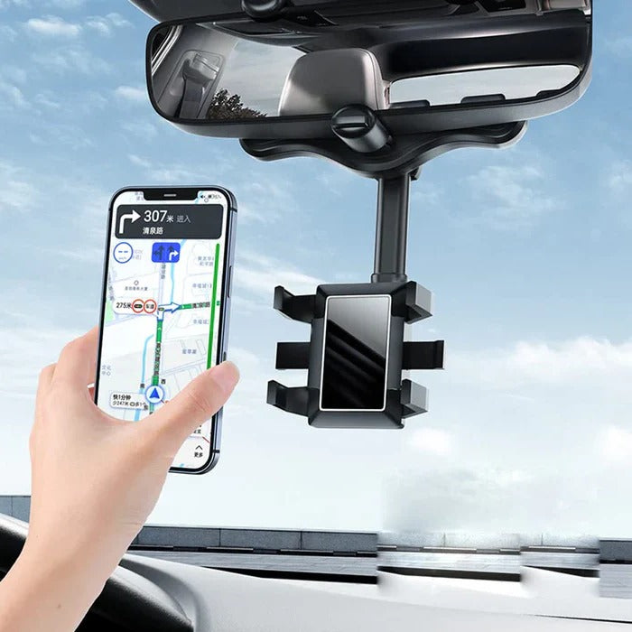 360° Rotatable Car Phone Holder for Rear View Mirror - Universal Fit, Adjustable Angle, Hands-Free Convenience