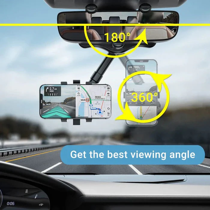 360° Rotatable Car Phone Holder for Rear View Mirror - Universal Fit, Adjustable Angle, Hands-Free Convenience