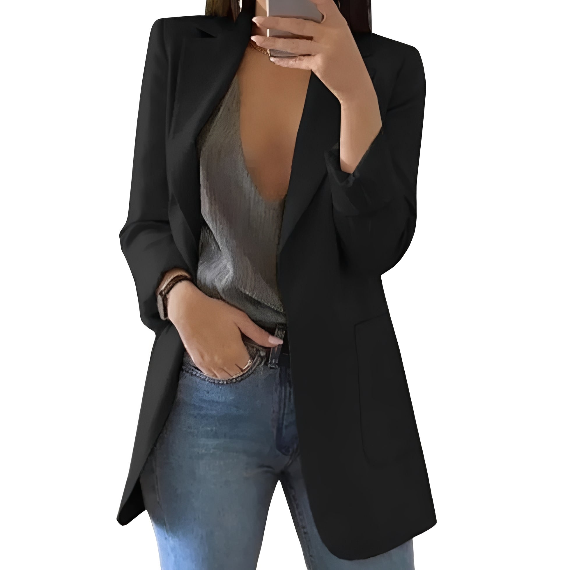 Chic Women's Open Front Blazer - Elegant Tailored Jacket for Stylish Outfits