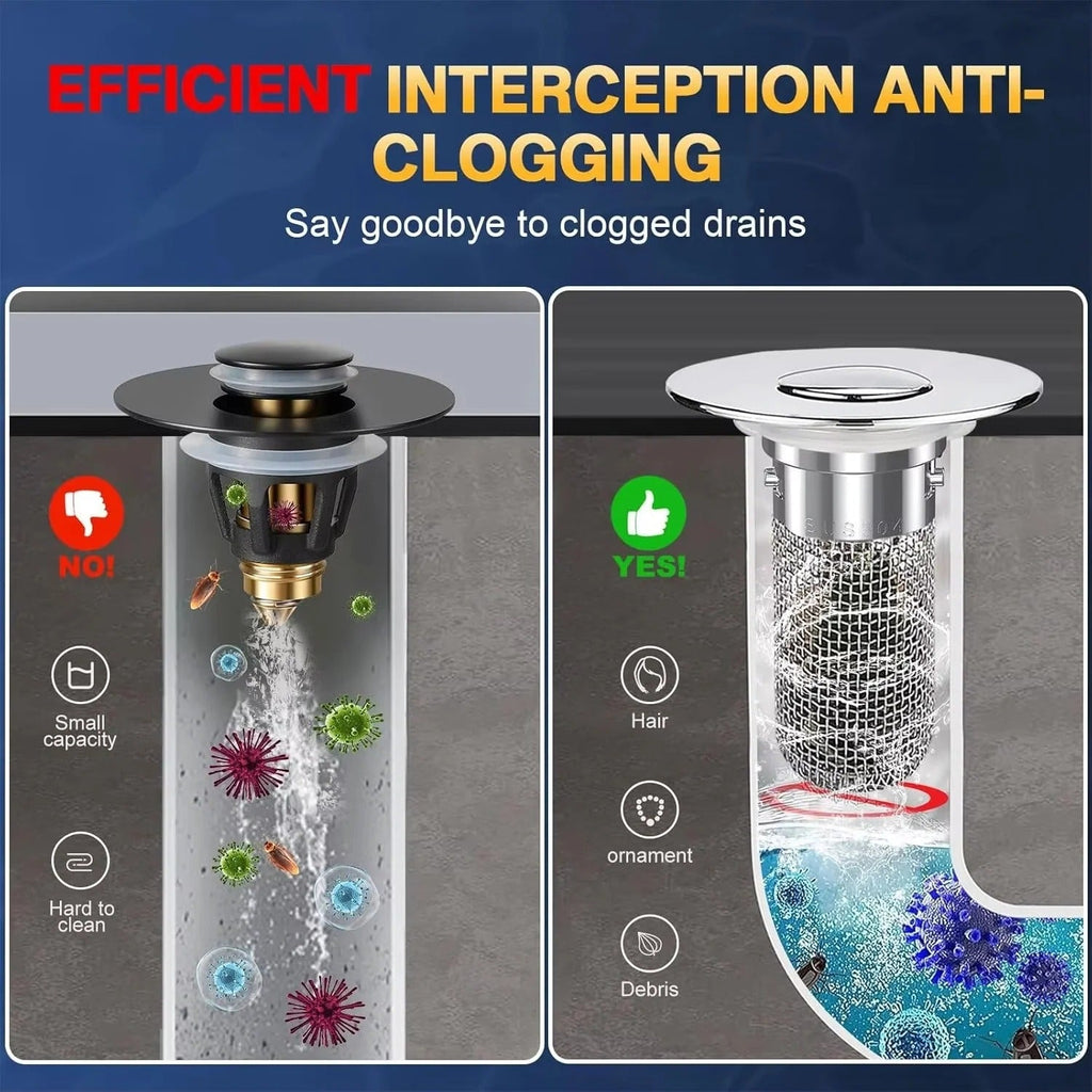 Pop-Up Sink Drain Plug with Hair & Debris Catcher - Ideal for Bathroom & Kitchen Use