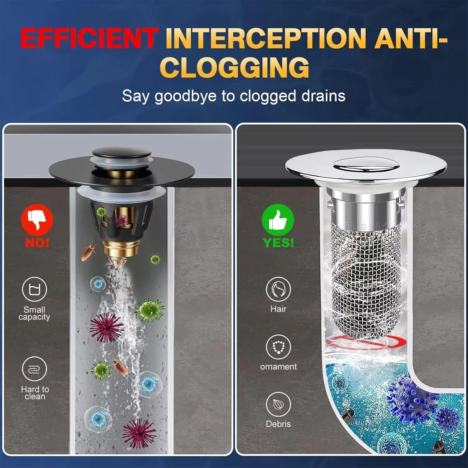 Pop-Up Sink Drain Plug with Hair & Debris Catcher - Ideal for Bathroom & Kitchen Use