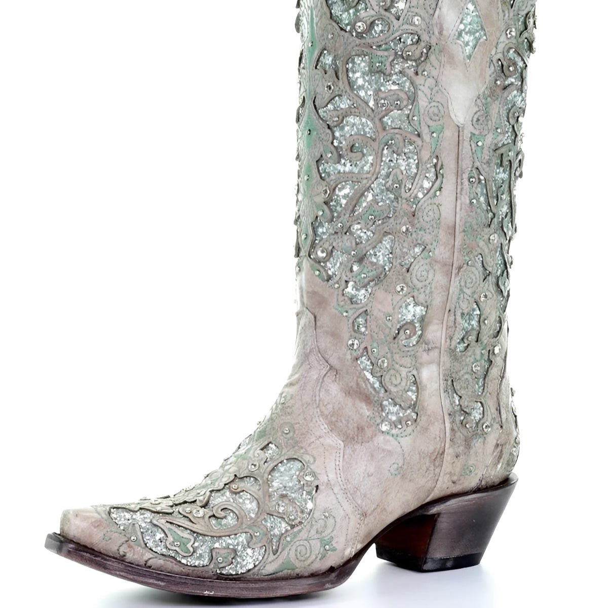 Embroidered Pointed Toe Knee High Boots with Sequin Detail - Stylish & Chic Footwear