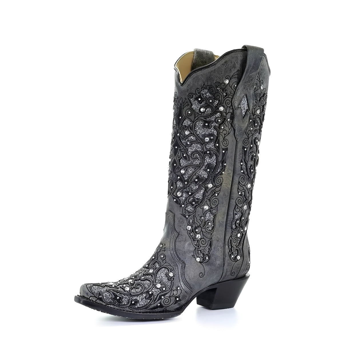 Embroidered Pointed Toe Knee High Boots with Sequin Detail - Stylish & Chic Footwear
