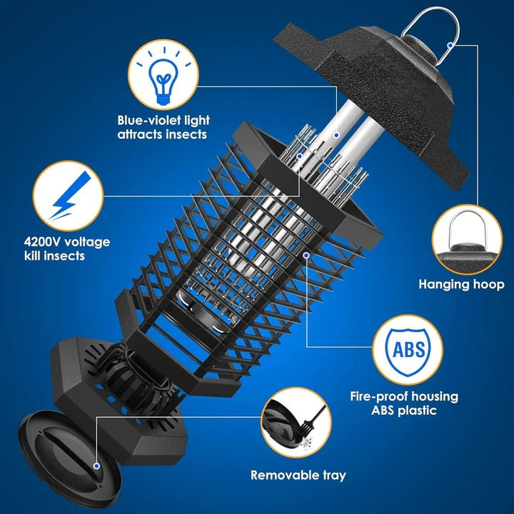 Electric Insect Zapper with UV Light & Easy Clean Collection Tray - Effective Bug Control for Indoor & Outdoor Use