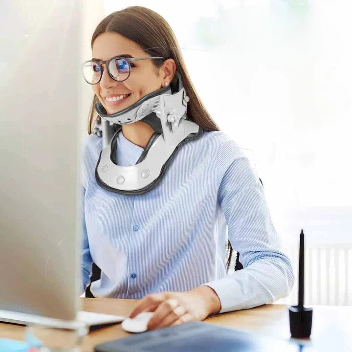 Adjustable Cervical Neck Traction Device with Heat Therapy - Relieve Neck Pain & Improve Posture