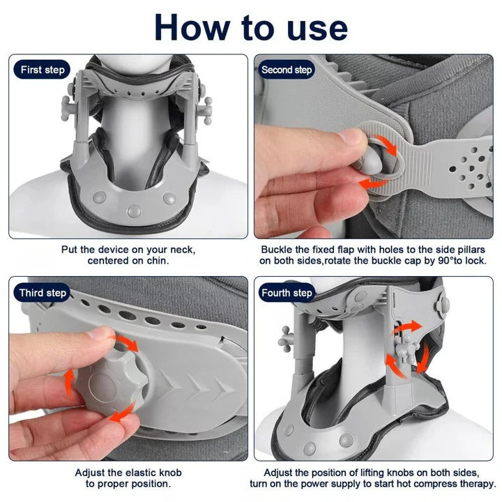 Adjustable Cervical Neck Traction Device with Heat Therapy - Relieve Neck Pain & Improve Posture
