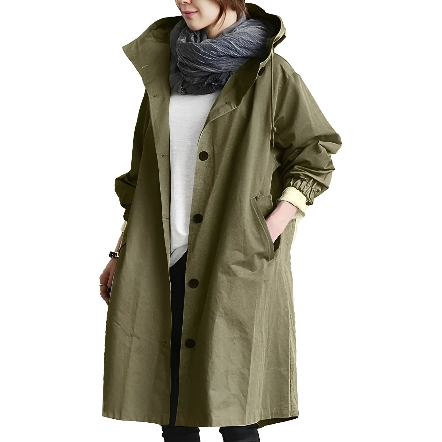 Women's Waterproof Long Hooded Raincoat with Adjustable Waist Belt - Stylish & Functional Outerwear