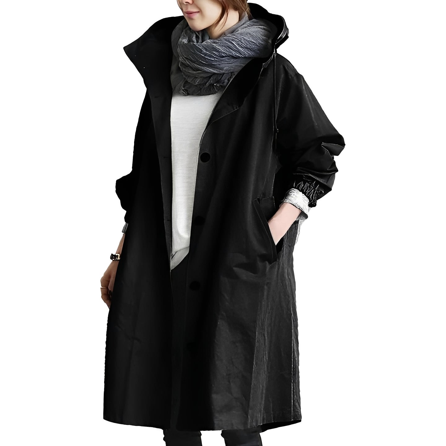 Women's Waterproof Long Hooded Raincoat with Adjustable Waist Belt - Stylish & Functional Outerwear