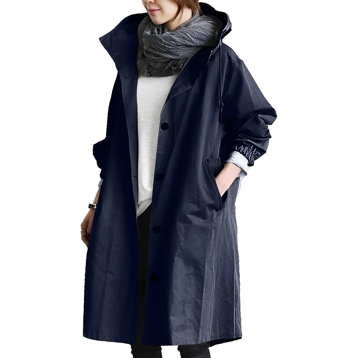 Women's Waterproof Long Hooded Raincoat with Adjustable Waist Belt - Stylish & Functional Outerwear