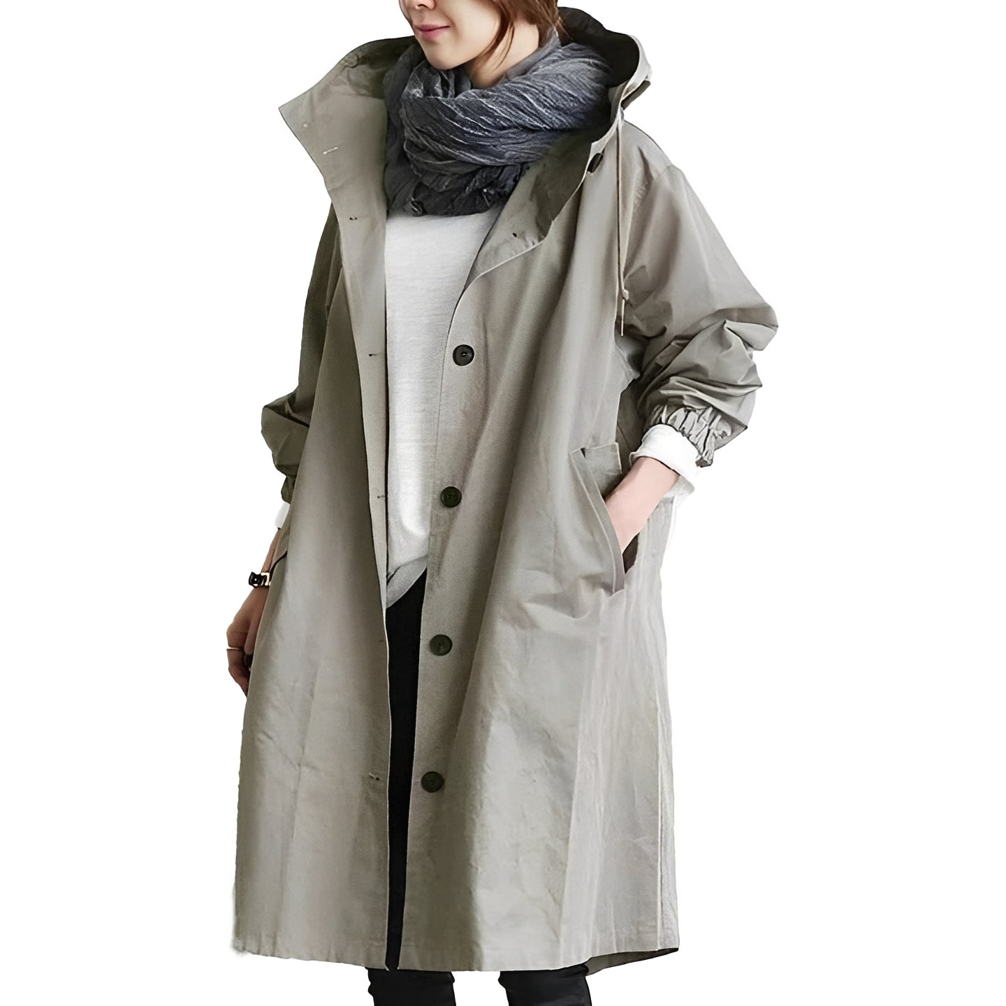Women's Waterproof Long Hooded Raincoat with Adjustable Waist Belt - Stylish & Functional Outerwear