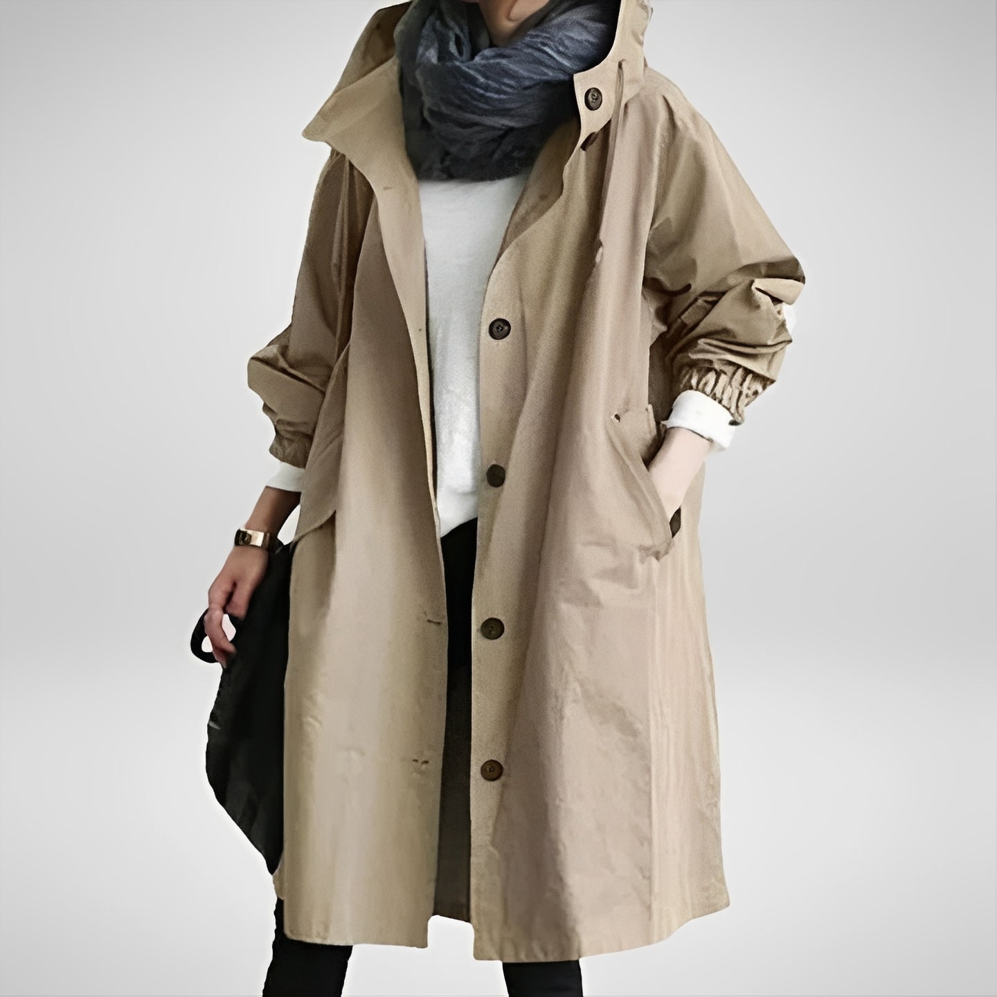 Women's Waterproof Long Hooded Raincoat with Adjustable Waist Belt - Stylish & Functional Outerwear