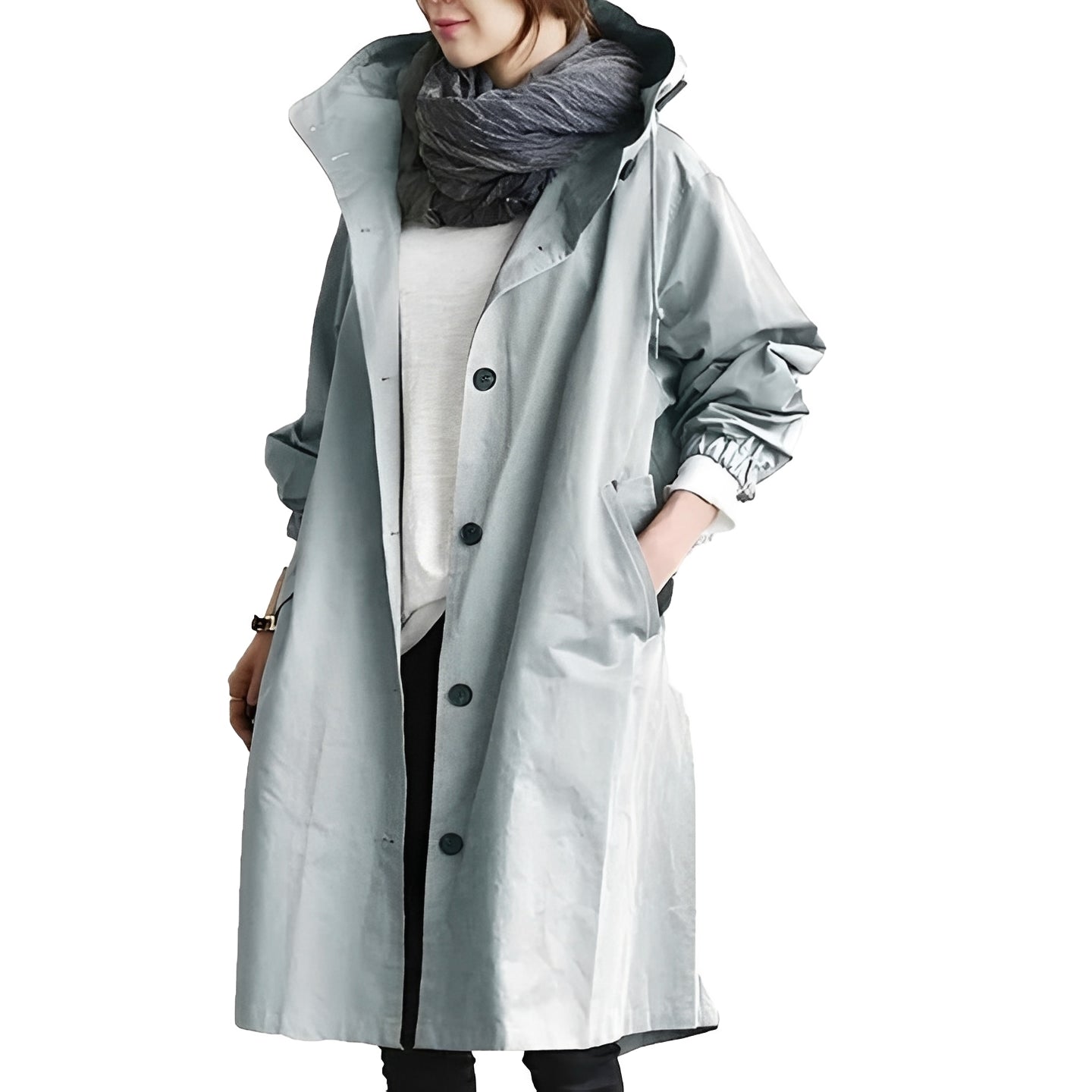 Women's Waterproof Long Hooded Raincoat with Adjustable Waist Belt - Stylish & Functional Outerwear