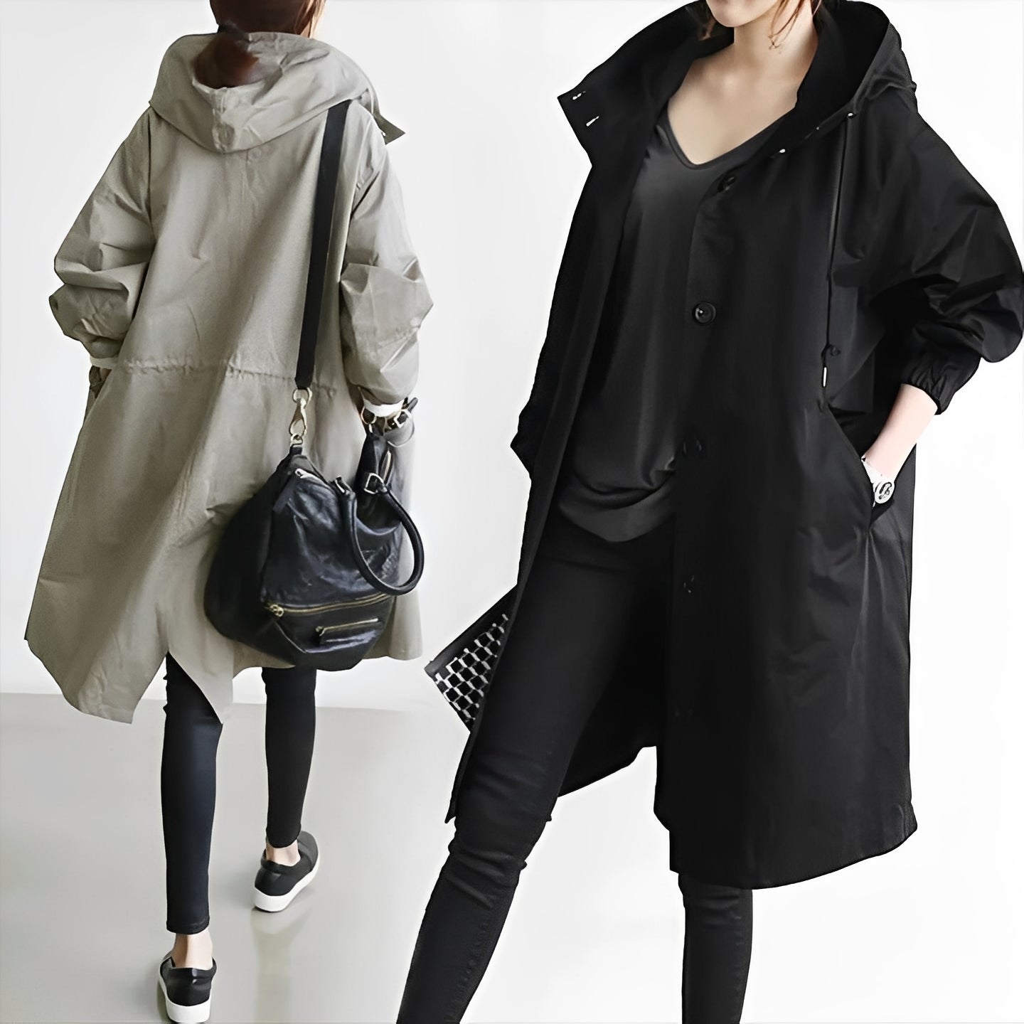 Women's Waterproof Long Hooded Raincoat with Adjustable Waist Belt - Stylish & Functional Outerwear
