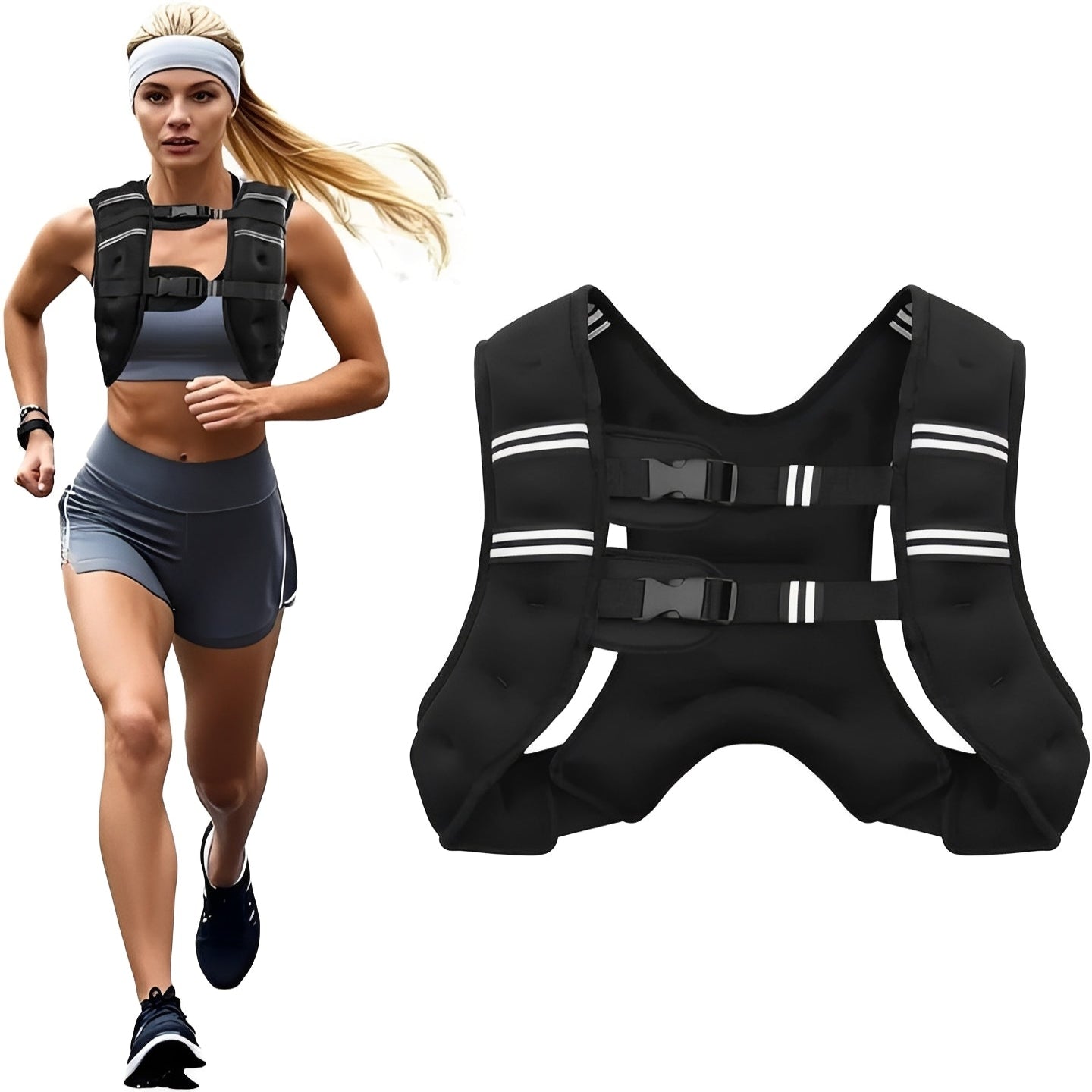 Adjustable Weighted Fitness Vest with Reflective Safety Strips for Enhanced Visibility and Performance