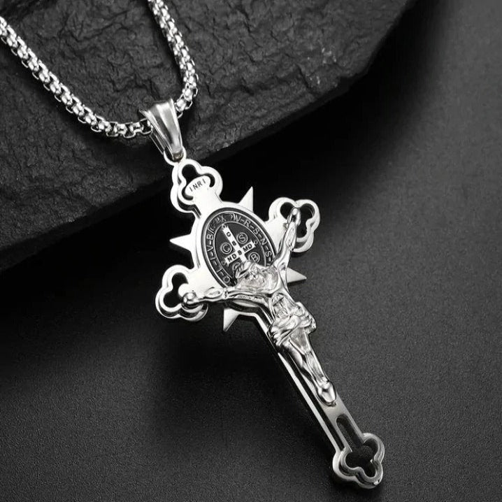 Double-Sided Engraved Celtic Cross Pendant Necklace with Durable Metal Chain - Unique Religious Jewelry Gift