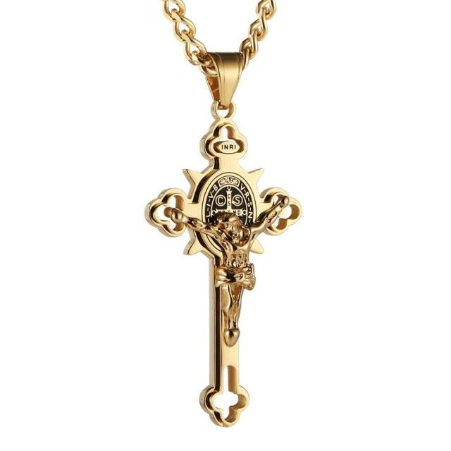 Double-Sided Engraved Celtic Cross Pendant Necklace with Durable Metal Chain - Unique Religious Jewelry Gift
