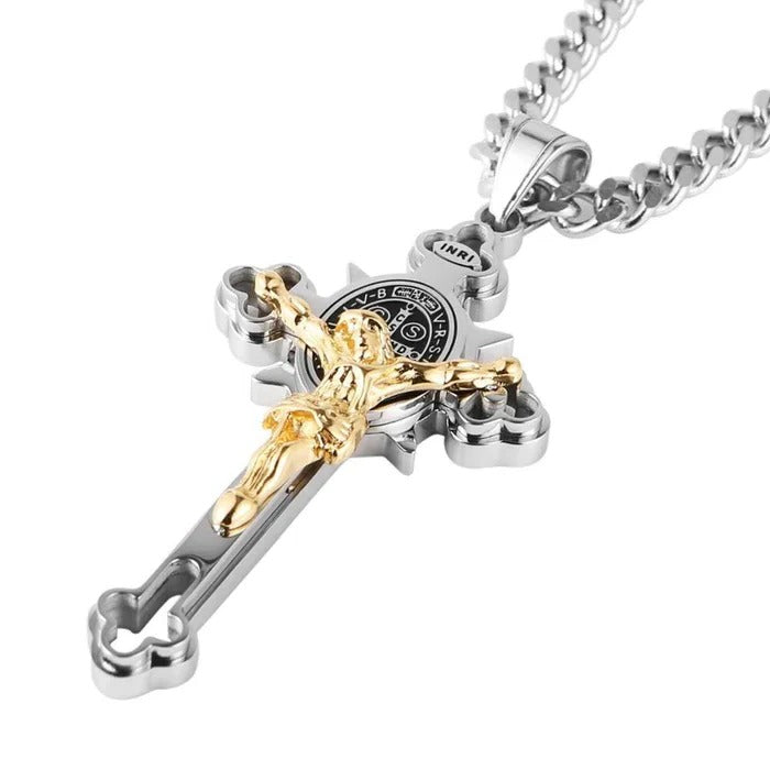 Double-Sided Engraved Celtic Cross Pendant Necklace with Durable Metal Chain - Unique Religious Jewelry Gift