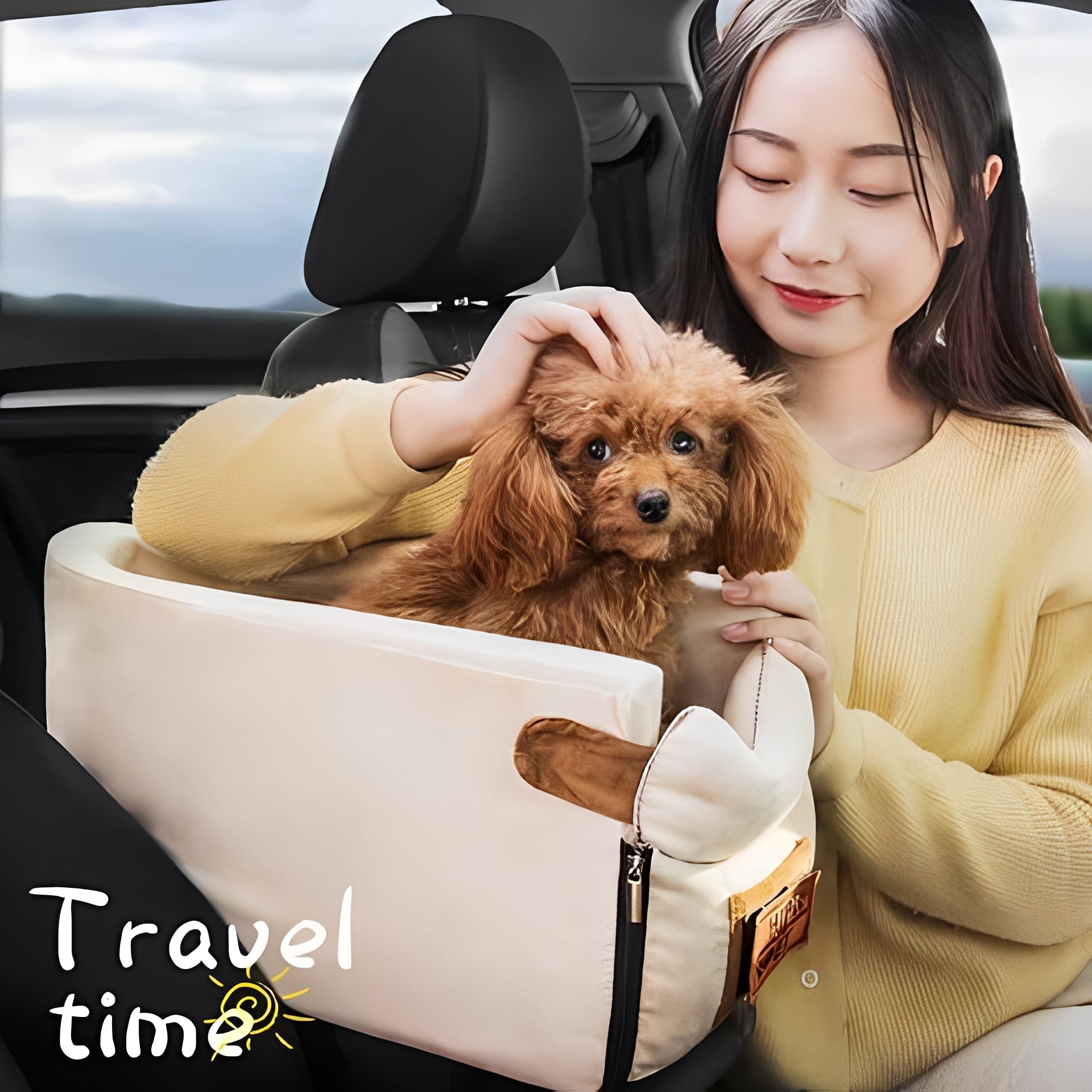 Compact Pet Travel Seat for Cars - Armrest Mount with Zipper Closure for Small Pets - Safe & Comfortable Travel Solution