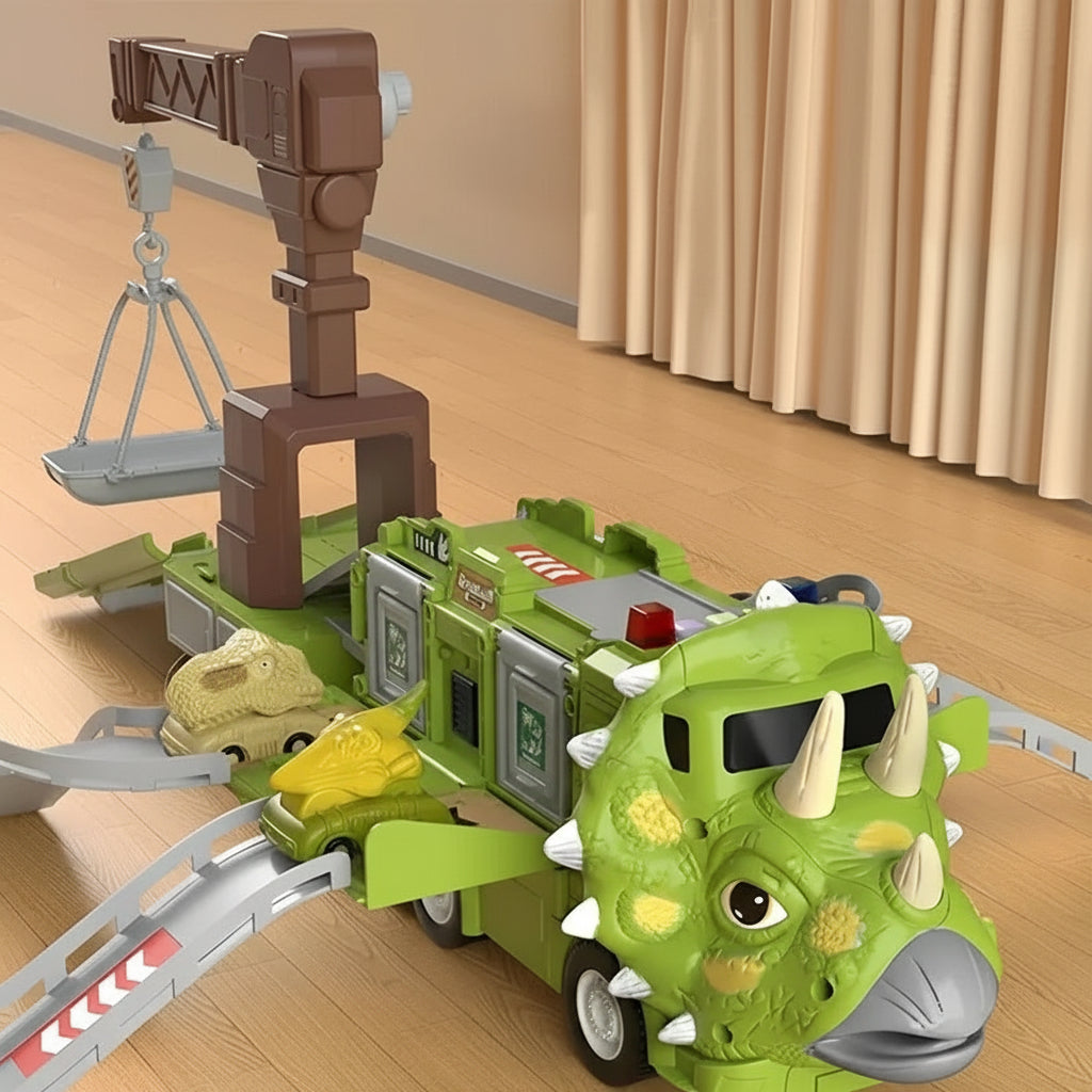 2-in-1 Dinosaur Truck Toy with Lights, Sounds & Storage - Interactive Playset for Kids