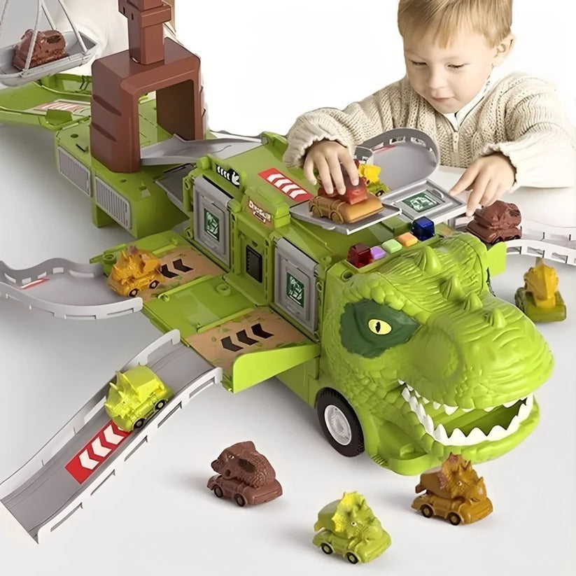 2-in-1 Dinosaur Truck Toy with Lights, Sounds & Storage - Interactive Playset for Kids