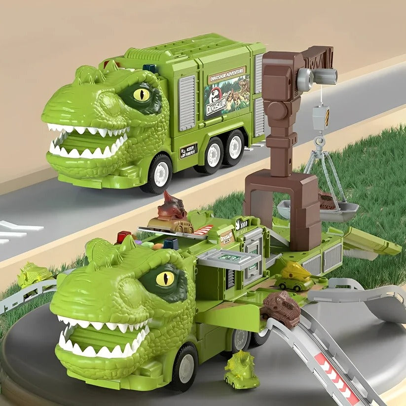 2-in-1 Dinosaur Truck Toy with Lights, Sounds & Storage - Interactive Playset for Kids