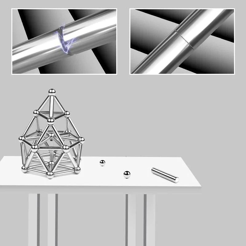 Magnetic Building Sphere Kit with DIY Connector Rods - Creative STEM Toy for Kids and Adults