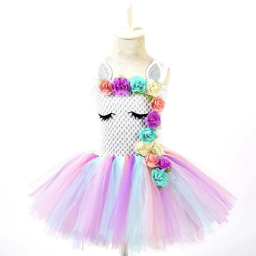 Girls' Unicorn Tulle Dress with Matching Headband - Enchanting Fairy Tale Outfit