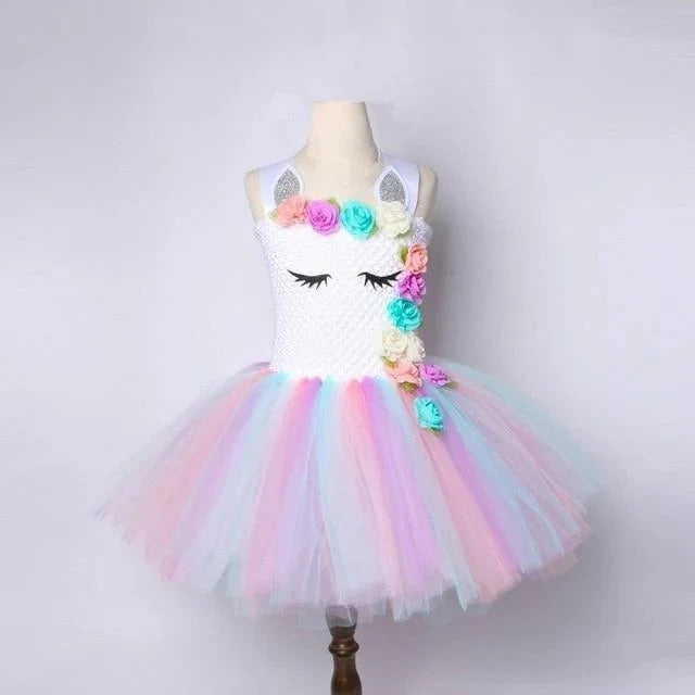 Girls' Unicorn Tulle Dress with Matching Headband - Enchanting Fairy Tale Outfit