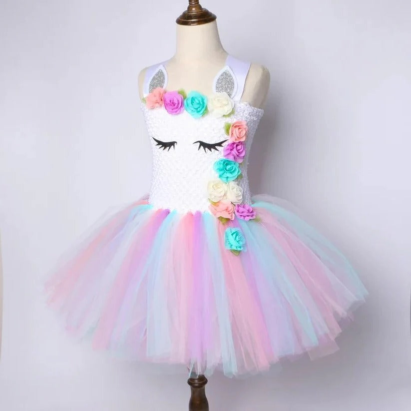 Girls' Unicorn Tulle Dress with Matching Headband - Enchanting Fairy Tale Outfit