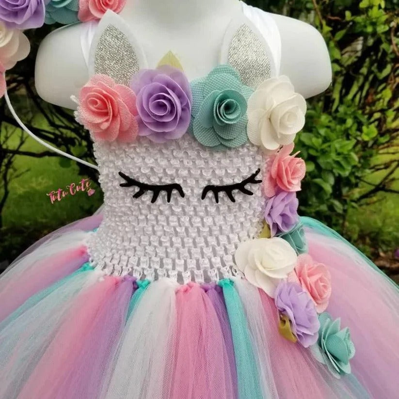Girls' Unicorn Tulle Dress with Matching Headband - Enchanting Fairy Tale Outfit