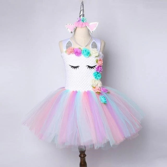 Girls' Unicorn Tulle Dress with Matching Headband - Enchanting Fairy Tale Outfit