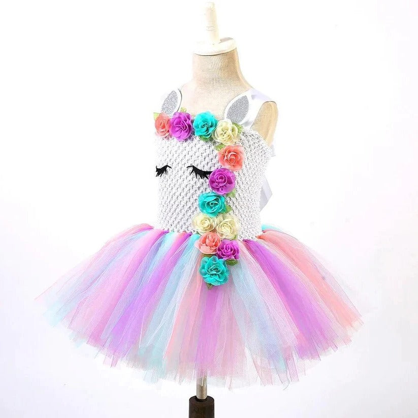Girls' Unicorn Tulle Dress with Matching Headband - Enchanting Fairy Tale Outfit