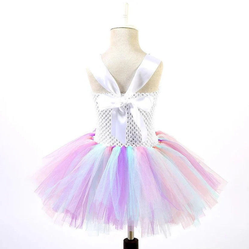 Girls' Unicorn Tulle Dress with Matching Headband - Enchanting Fairy Tale Outfit