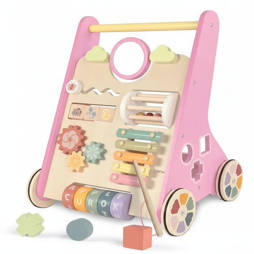 Adjustable Wheel Resistance Wooden Activity Walker for Toddlers - Safe & Sturdy Developmental Toy