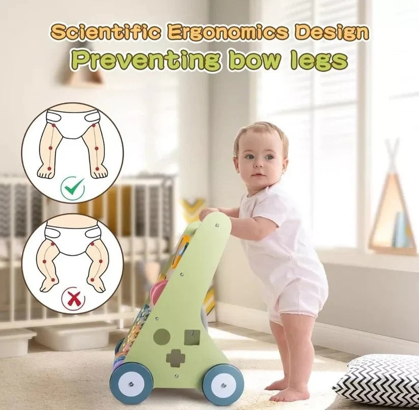 Adjustable Wheel Resistance Wooden Activity Walker for Toddlers - Safe & Sturdy Developmental Toy