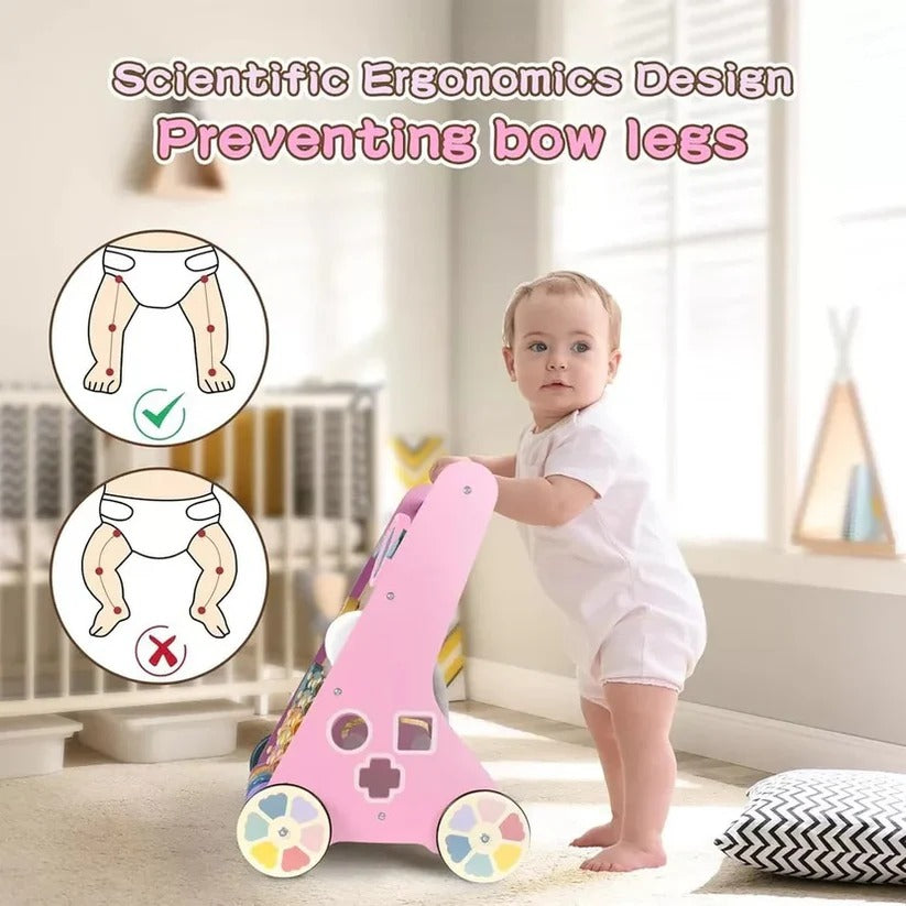 Adjustable Wheel Resistance Wooden Activity Walker for Toddlers - Safe & Sturdy Developmental Toy
