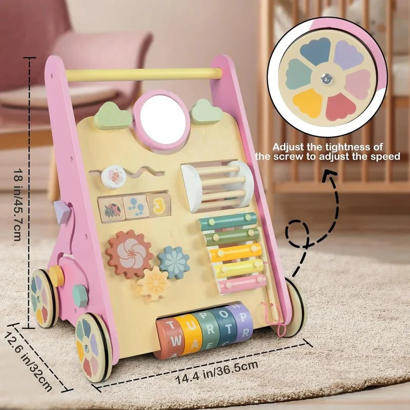 Adjustable Wheel Resistance Wooden Activity Walker for Toddlers - Safe & Sturdy Developmental Toy